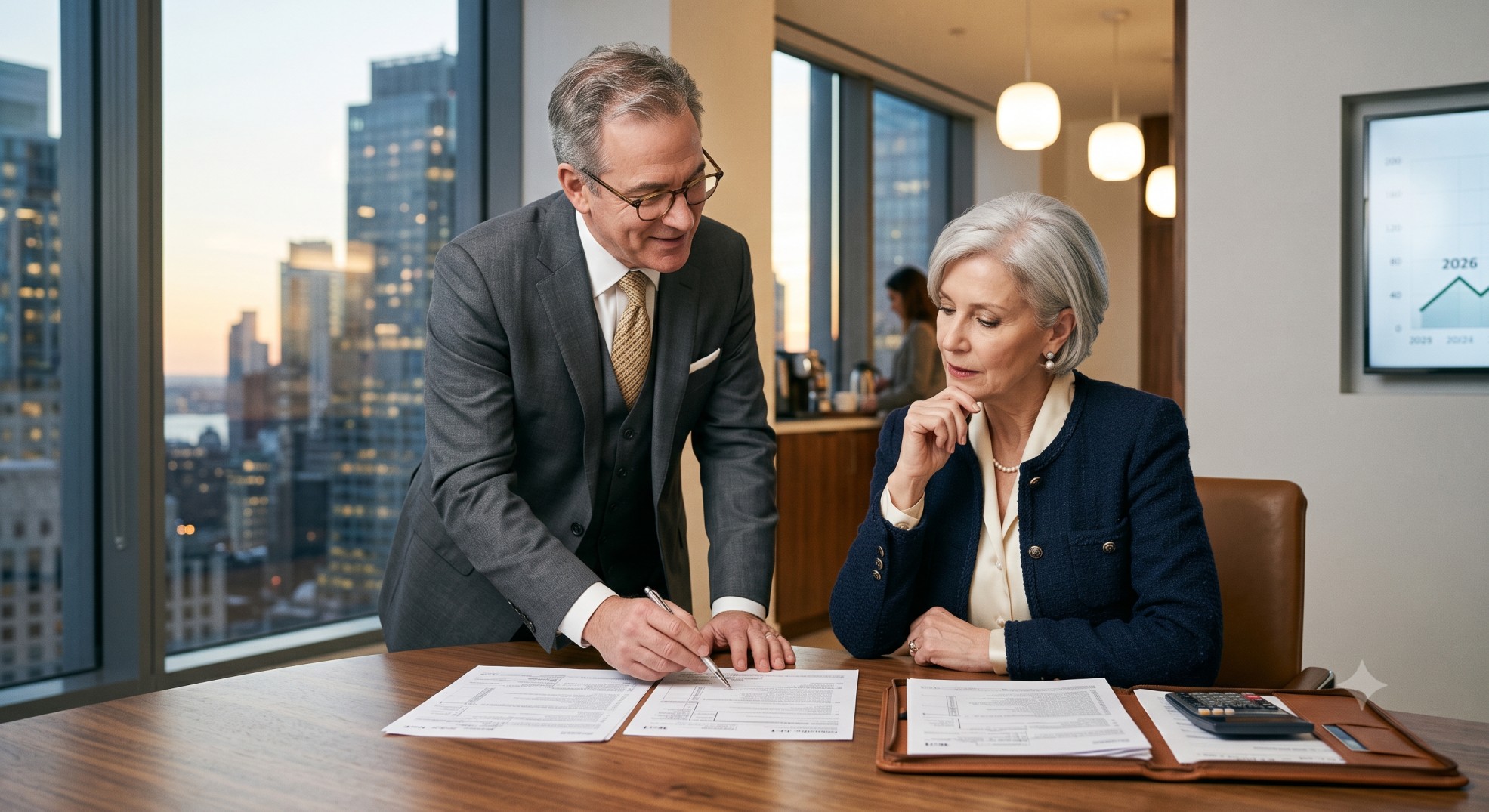 Tax advisor explaining Schedule K-1 reporting requirements to a high-net-worth client