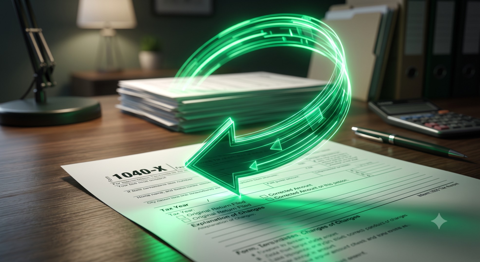 3D render of an amended tax return form.