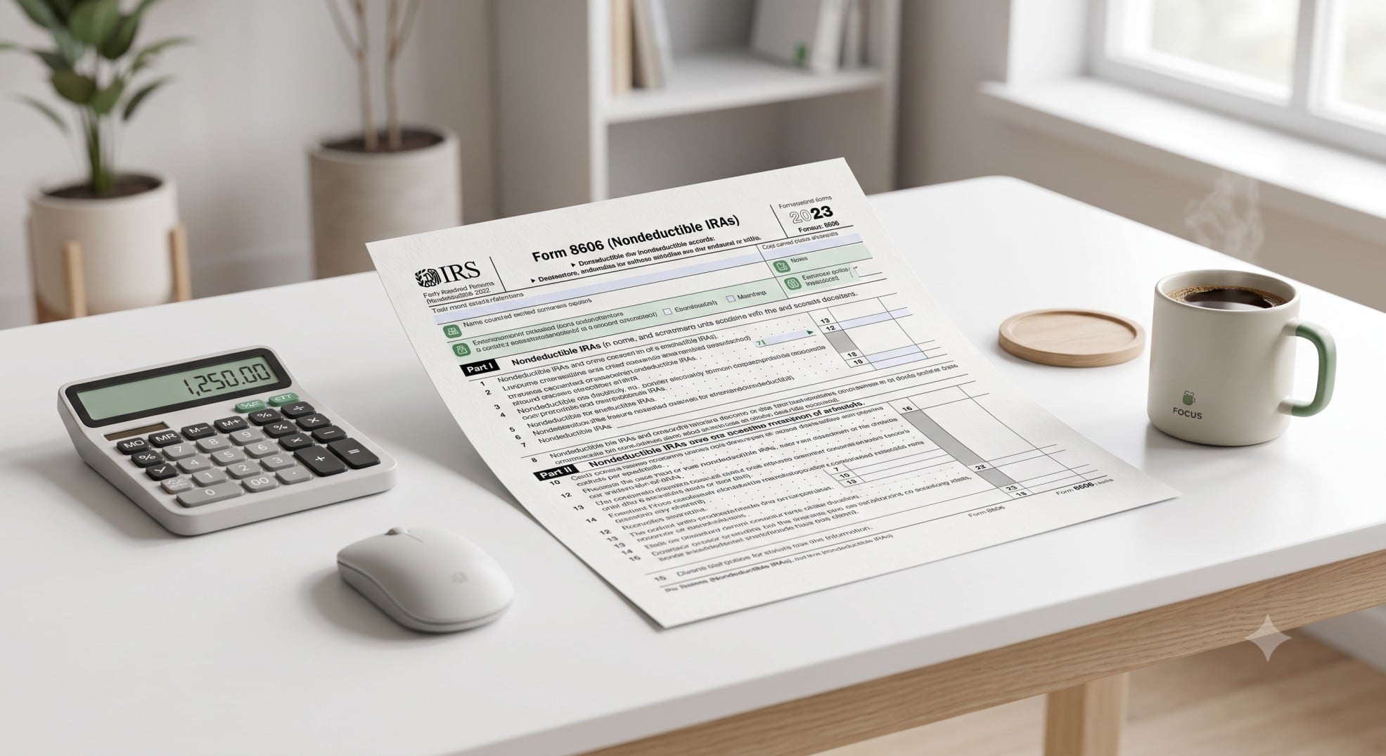 IRS Form 8606 used for reporting non-deductible IRA contributions and Roth conversions.