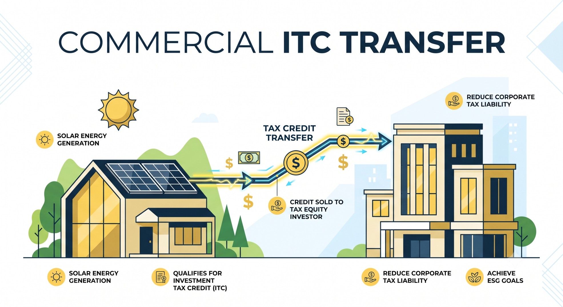 Infographic illustrating how commercial solar tax credits benefit residential leases.