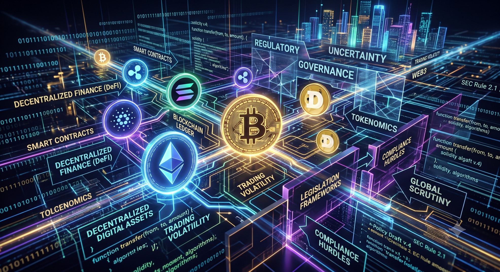Digital asset symbols representing the current wash sale rule exemption for cryptocurrency in 2026