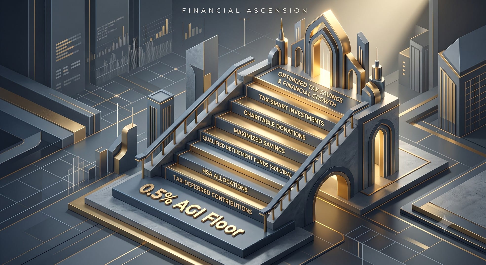 3D illustration showing how charitable contributions must exceed the AGI floor to become deductible