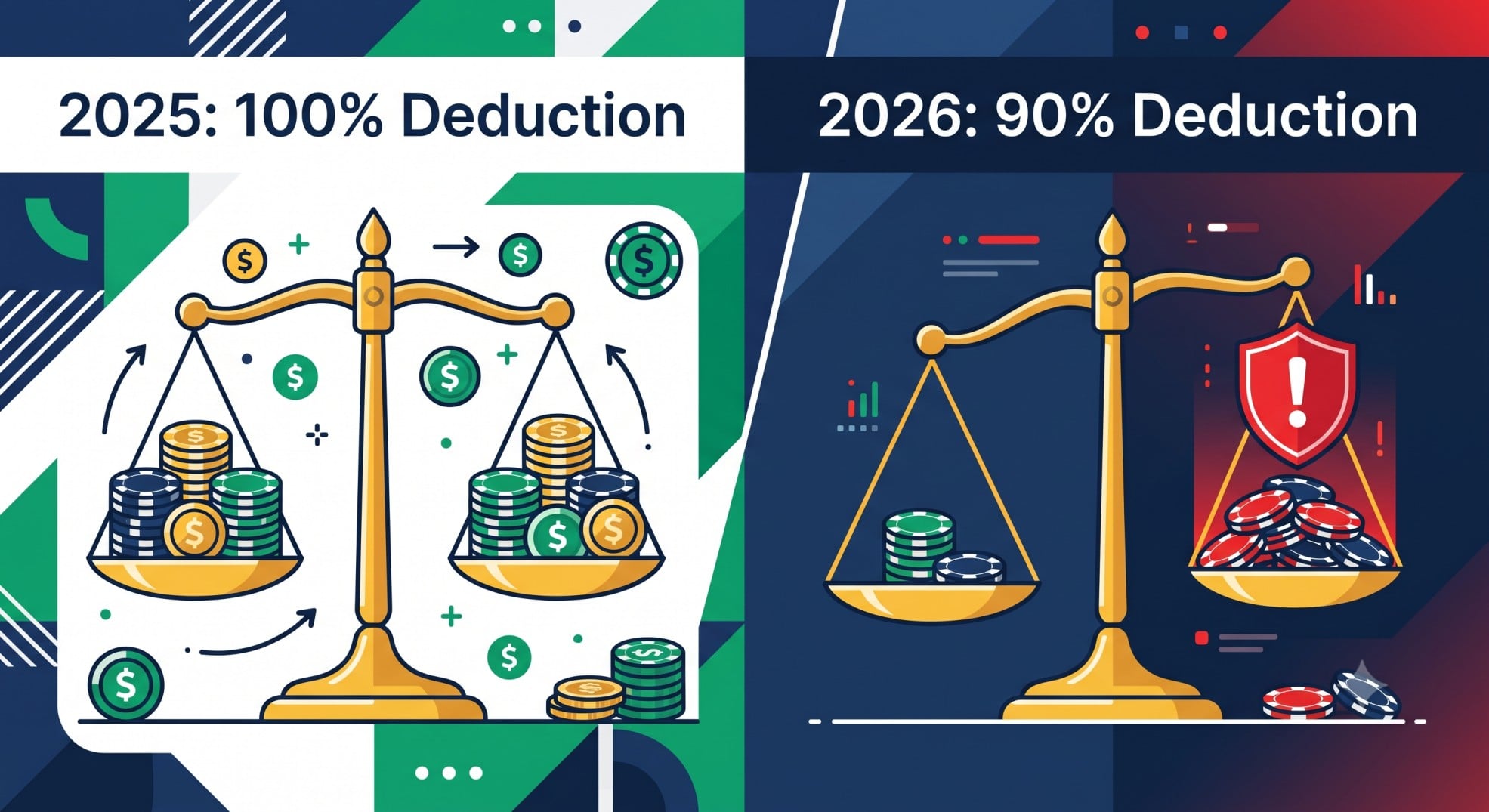 Infographic comparing the 2025 and 2026 gambling loss deduction limits.