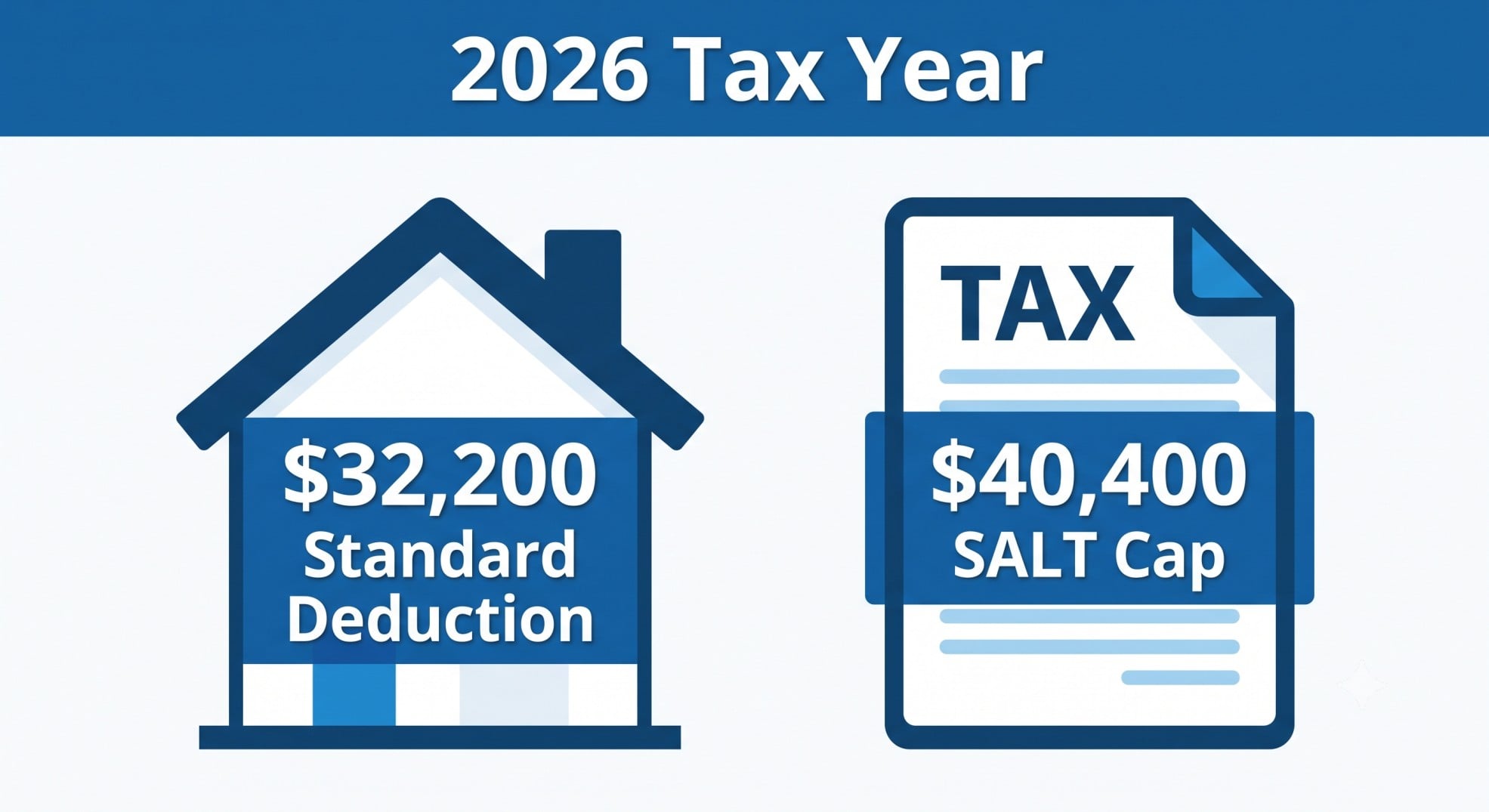Infographic showing the 2026 standard deduction and SALT cap limits for homeowners.