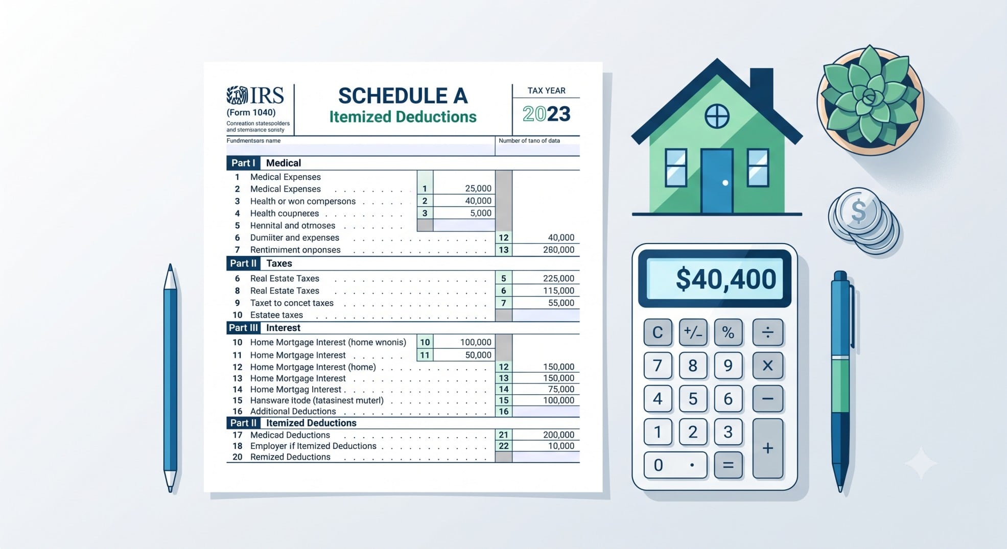 Illustration of Schedule A tax form and a calculator showing the 2026 SALT cap limit.