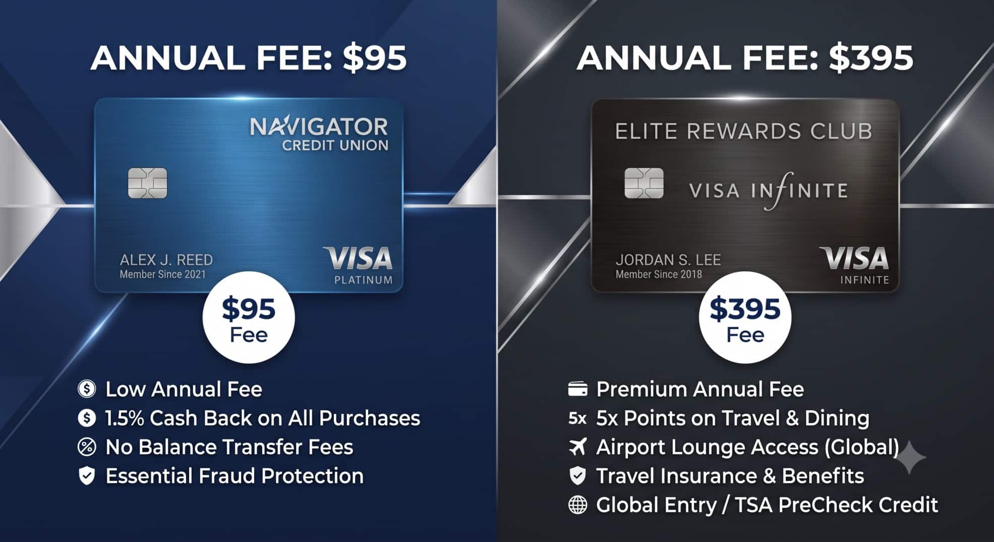 A side-by-side comparison of the Chase Sapphire Preferred vs Capital One Venture X annual fees.