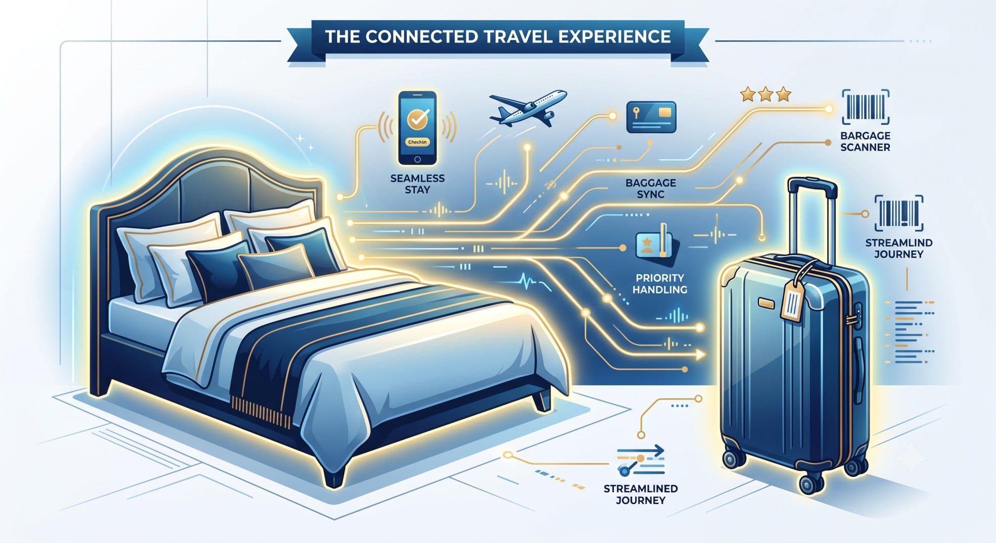 A digital representation of a free hotel night and free checked luggage.