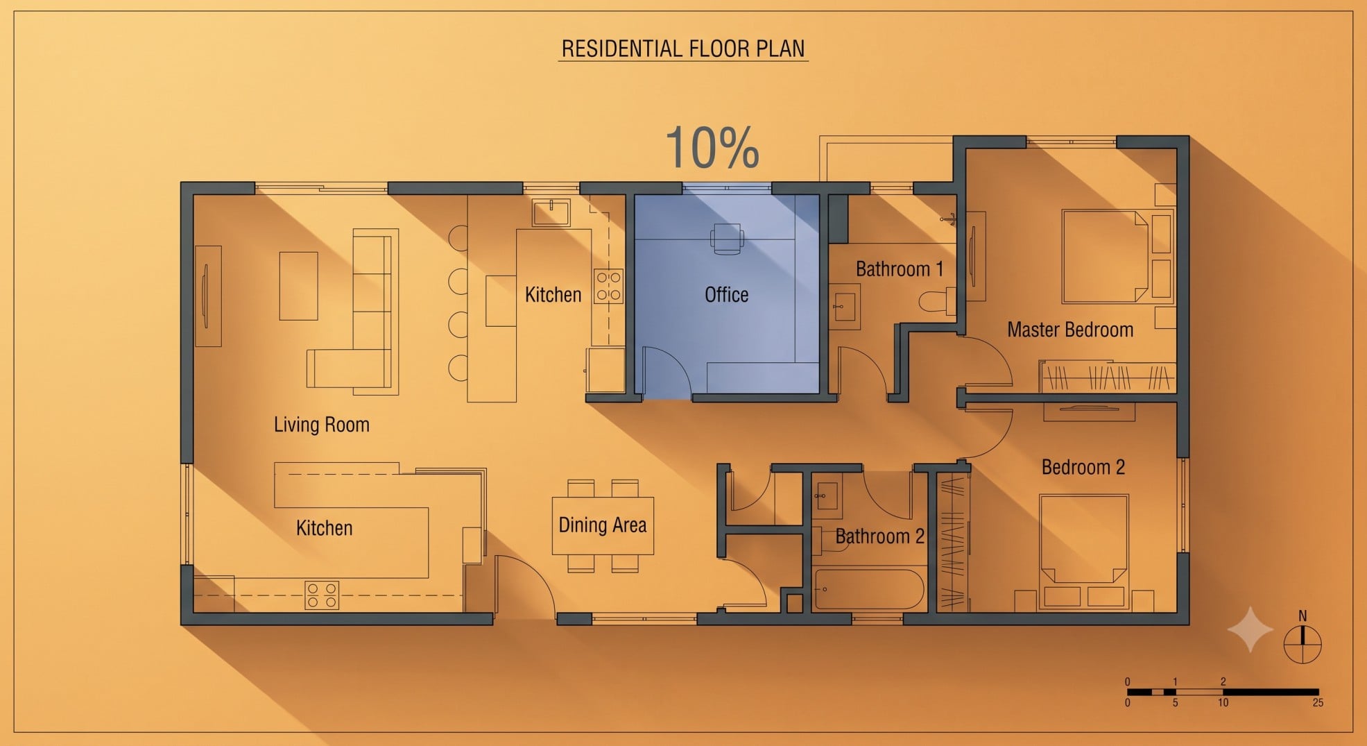 Floor plan showing the percentage calculation for a home office tax deduction.