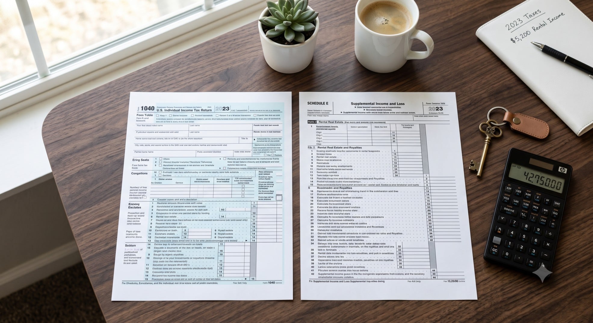 IRS Schedule E form used for claiming rental property tax deductions.