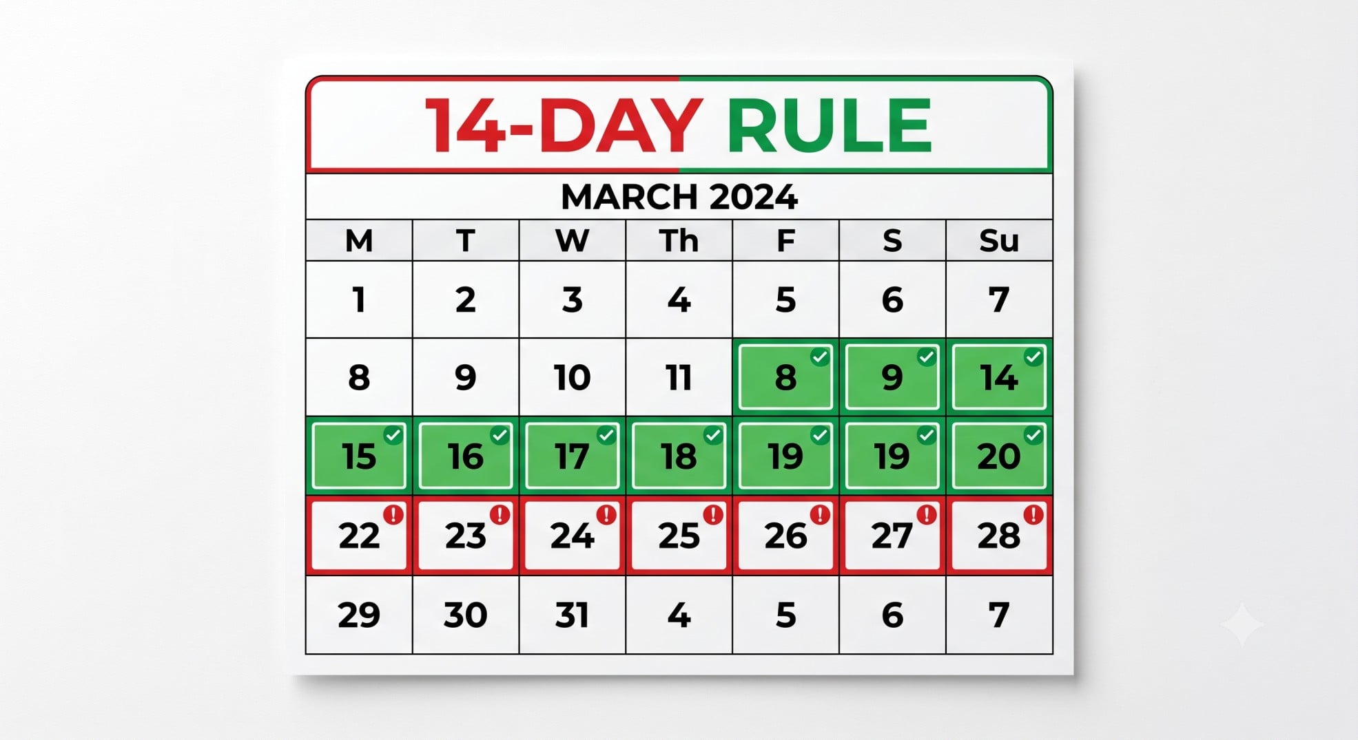 A calendar illustrating the IRS 14-day rule for second home tax deductions.