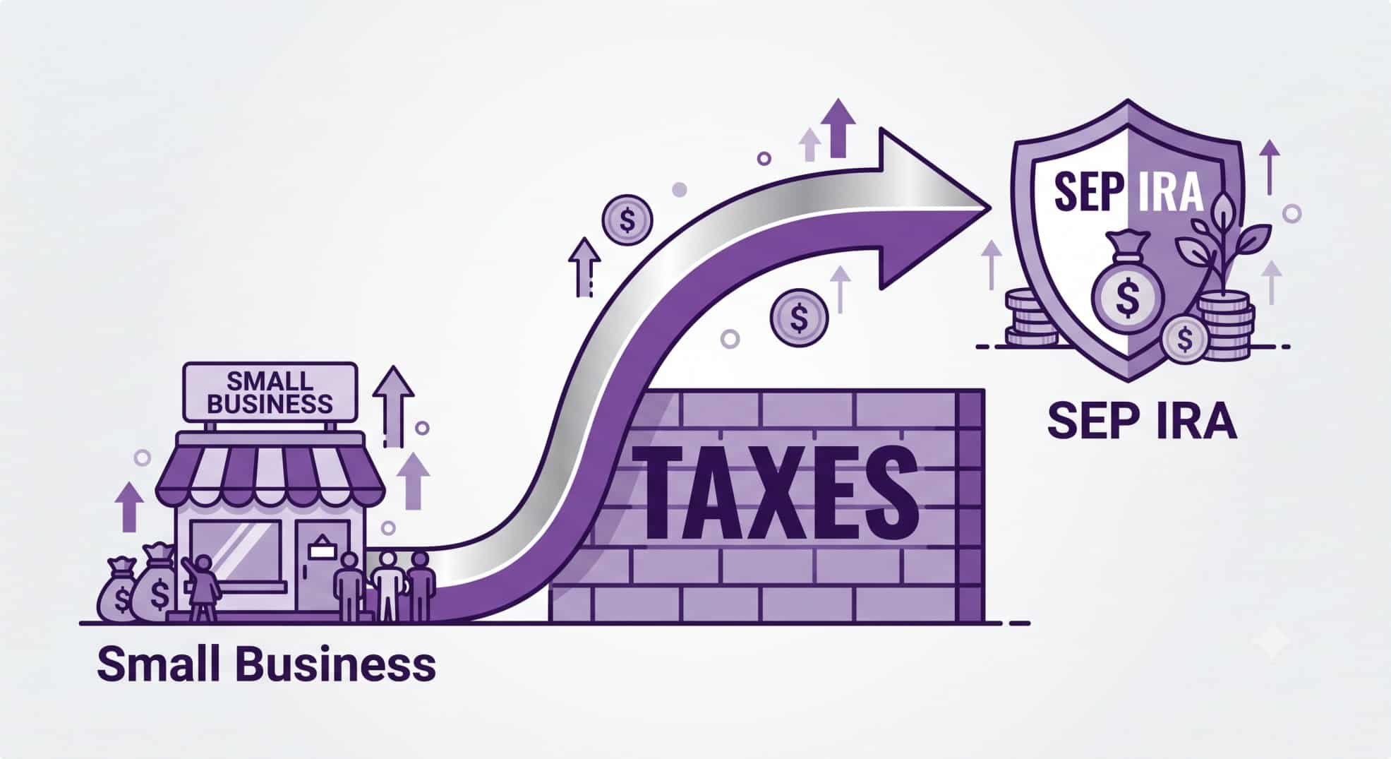 Graphic illustrating a small business owner directing funds into a SEP IRA to reduce taxable income