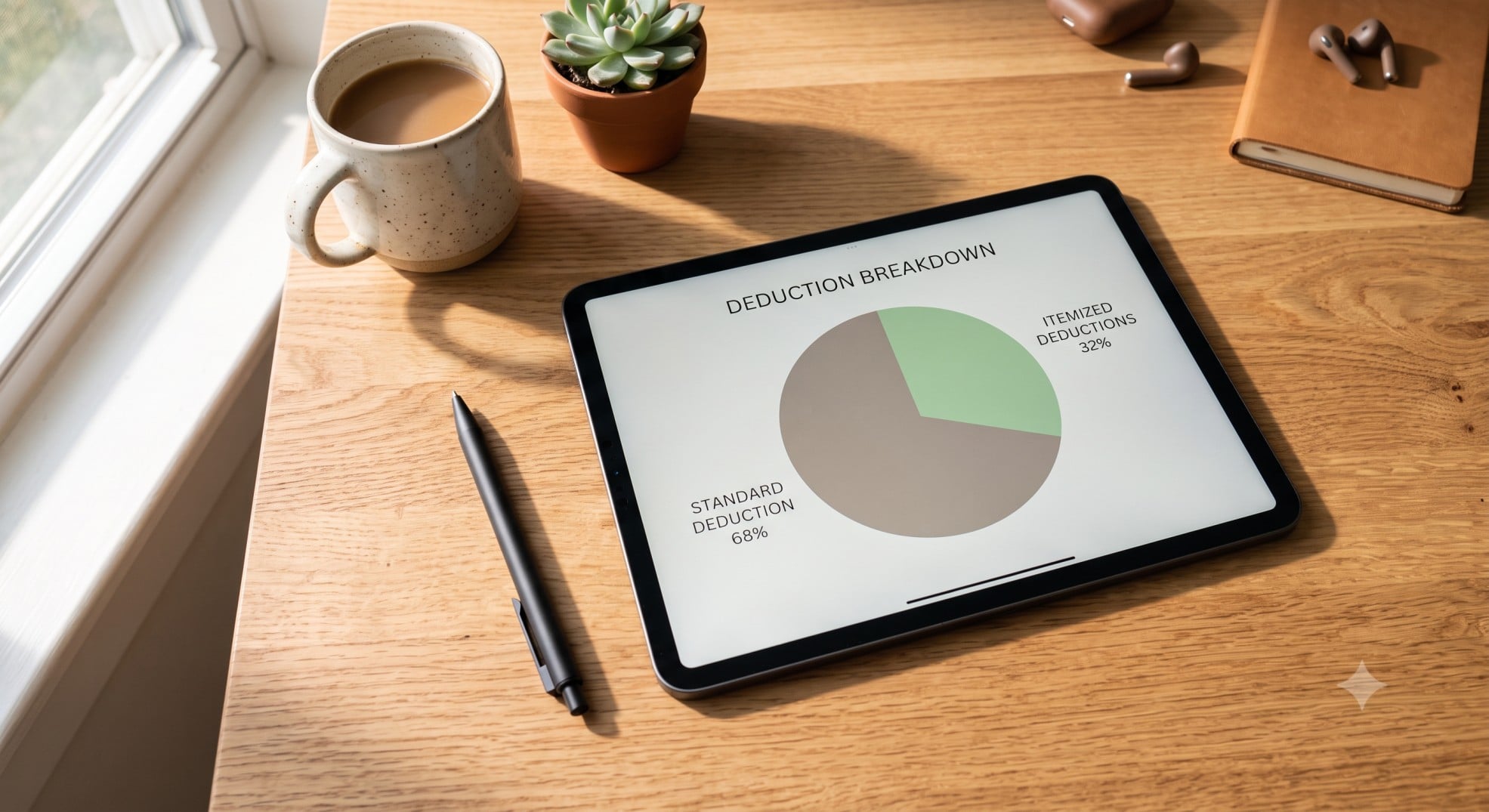 Tablet showing a comparison between standard and itemized tax deductions.