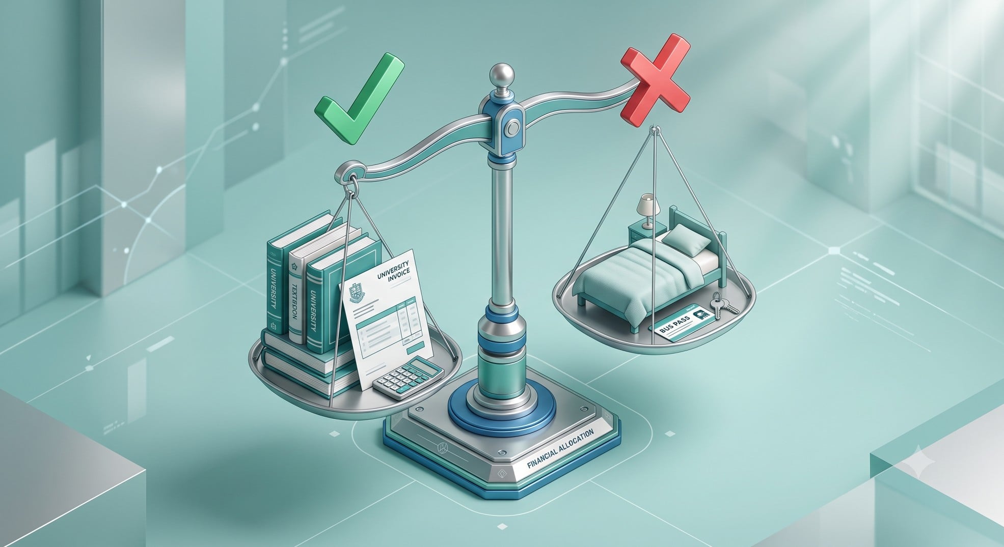 3D illustration comparing approved tuition costs to unapproved living expenses.