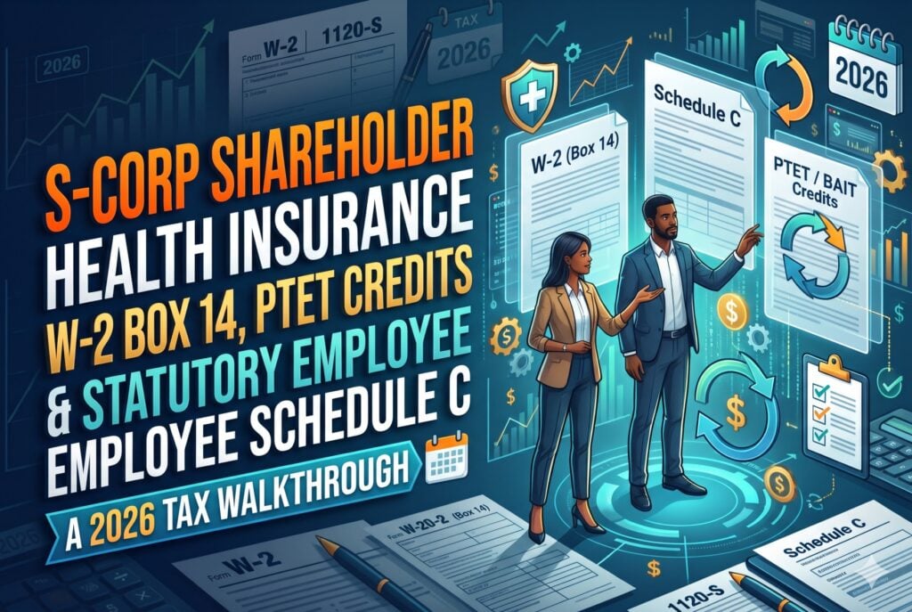 S-Corp Shareholder Health Insurance W-2 Box 14, PTET Credits & Statutory Employee Schedule C: A 2026 Tax Walkthrough