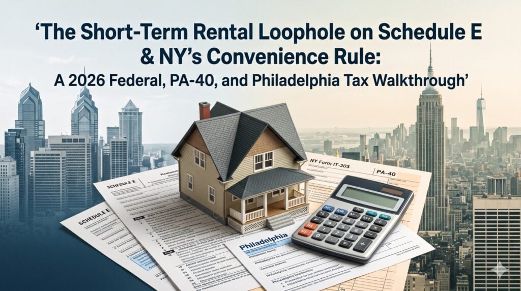 The Short-Term Rental Loophole on Schedule E & NY’s Convenience Rule: A 2026 Federal, PA-40, and Philadelphia Tax Walkthrough