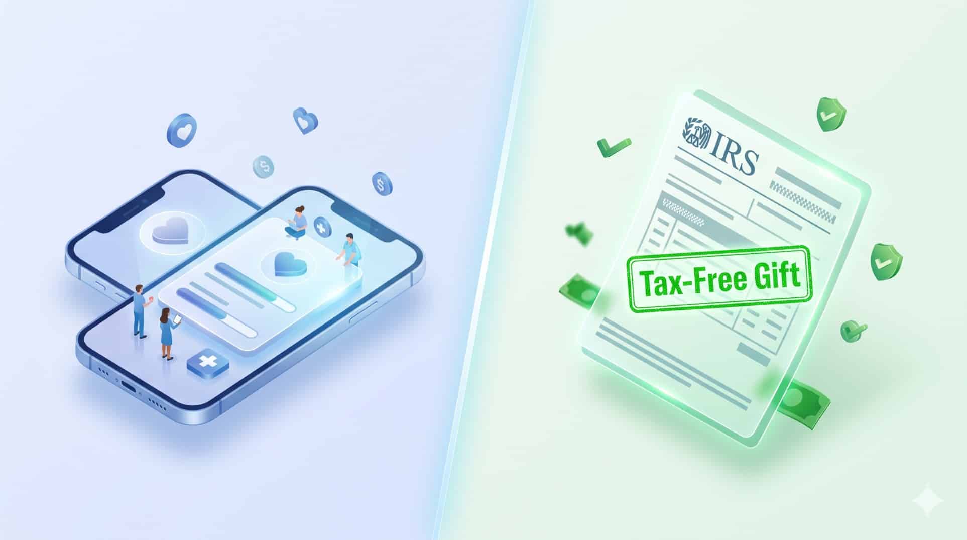Infographic showing that medical crowdfunding donations are generally considered tax-free personal gifts by the IRS.