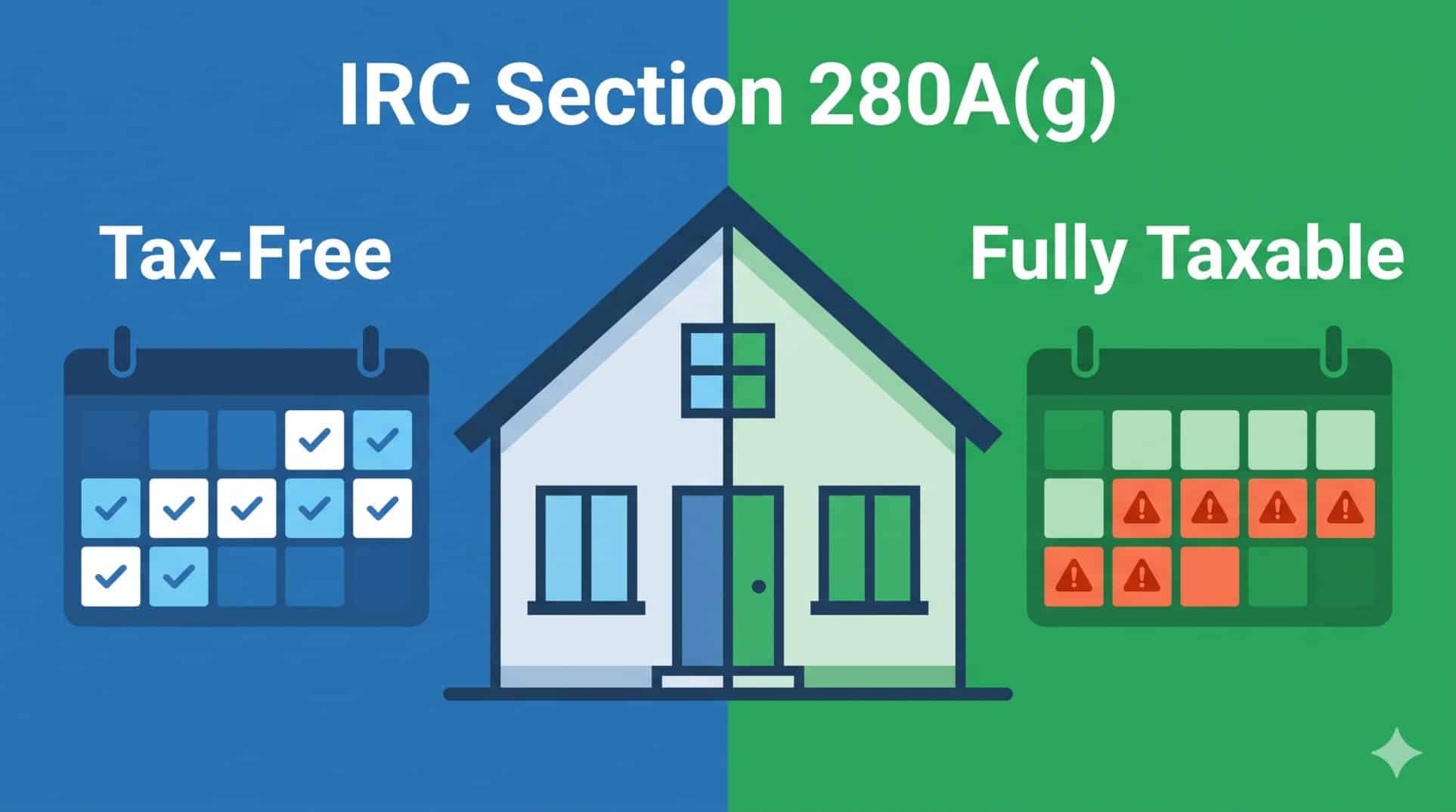 Infographic detailing the 14-day limit for tax-free rental income under IRC Section 280A(g).
